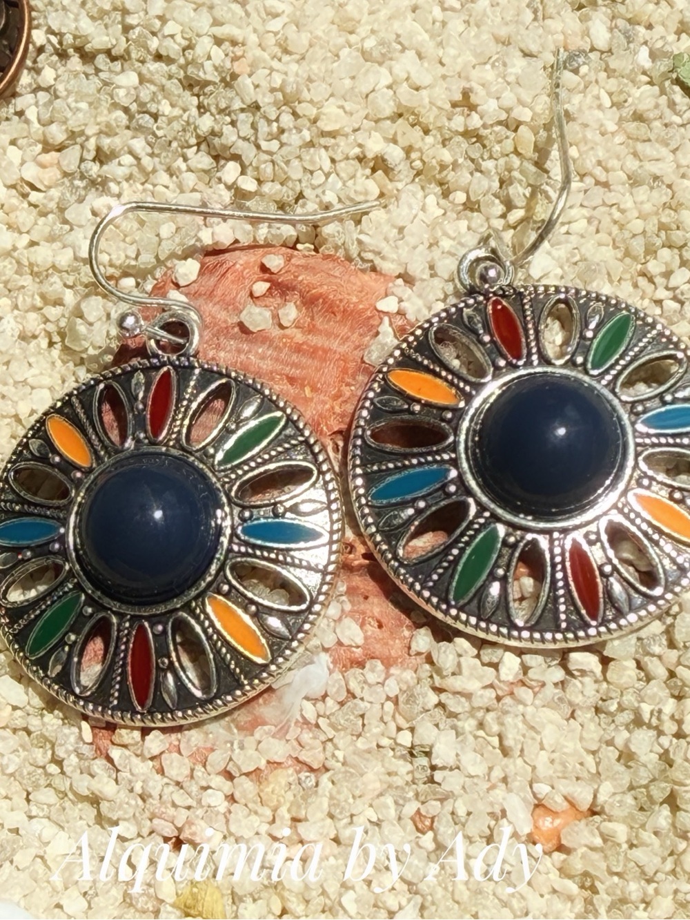 EUROPE + Vacation basics orange and blue Floral Oval Drop Earrings